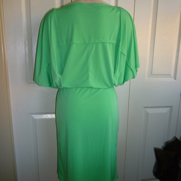 Cold Water Creek: Neon Green/Dolmen Sleeve Dress - Picture 8 of 10